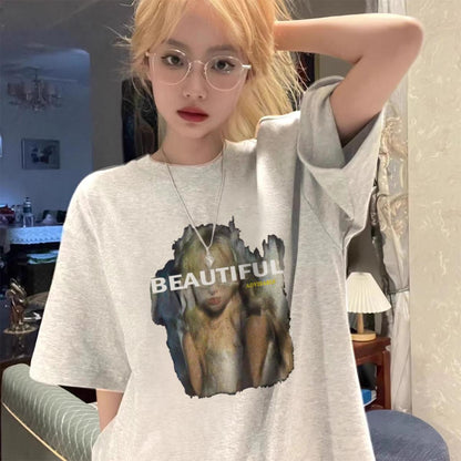 プリントTシャツ レディース 半袖 綿100 丸首 天然素材 ゆったり 夏服 カジュアル おしゃれ 2025年夏新作 トレンド 速乾 通気性抜群 着心地快適 肌触り優しい ペアコーデ あり デザイン豊富