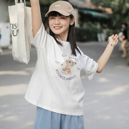 プリント T シャツ レディース 半袖 丸首 綿 100 コットン素材 カジュアル 夏服 ゆったり トレンド ファッション 2025 夏新作 大人可愛い 着心地良い 肌にやさしい 防汗速乾 通気性抜群 ペアコーデ カップルコーデ対応 デザイン豊富 多色展開 大人カジュアル