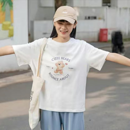プリント T シャツ レディース 半袖 丸首 綿 100 コットン素材 カジュアル 夏服 ゆったり トレンド ファッション 2025 夏新作 大人可愛い 着心地良い 肌にやさしい 防汗速乾 通気性抜群 ペアコーデ カップルコーデ対応 デザイン豊富 多色展開 大人カジュアル