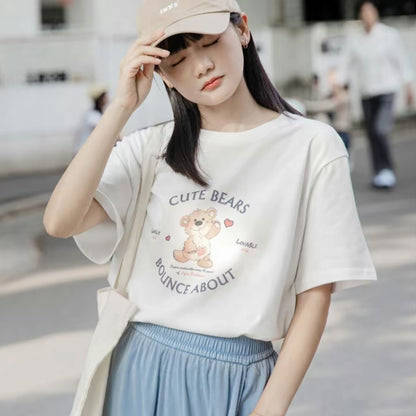 プリント T シャツ レディース 半袖 丸首 綿 100 コットン素材 カジュアル 夏服 ゆったり トレンド ファッション 2025 夏新作 大人可愛い 着心地良い 肌にやさしい 防汗速乾 通気性抜群 ペアコーデ カップルコーデ対応 デザイン豊富 多色展開 大人カジュアル